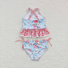 Load image into Gallery viewer, Girls Blue Flowers Top Floral 2 Pieces Swimsuits
