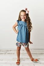 Load image into Gallery viewer, Kids Jean Floral Ruffle Button Summer Two Piece Set
