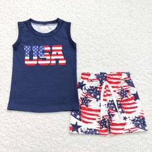 Load image into Gallery viewer, Baby Boys USA Top Flag Red Stripes Shorts 4th Of July Clothes
