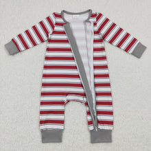Load image into Gallery viewer, Red grey stripe baby kids Christmas romper
