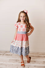 Load image into Gallery viewer, Kids Cherry &amp; Coral Flower Tiered Spring Easter Summer Dress
