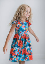 Load image into Gallery viewer, Kids Coral &amp; Blue Floral Claire Spring Summer Flutter Dress
