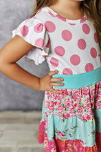 Load image into Gallery viewer, Kids Pink &amp; Blue Polka Dot Tiered Spring Easter Summer Dress
