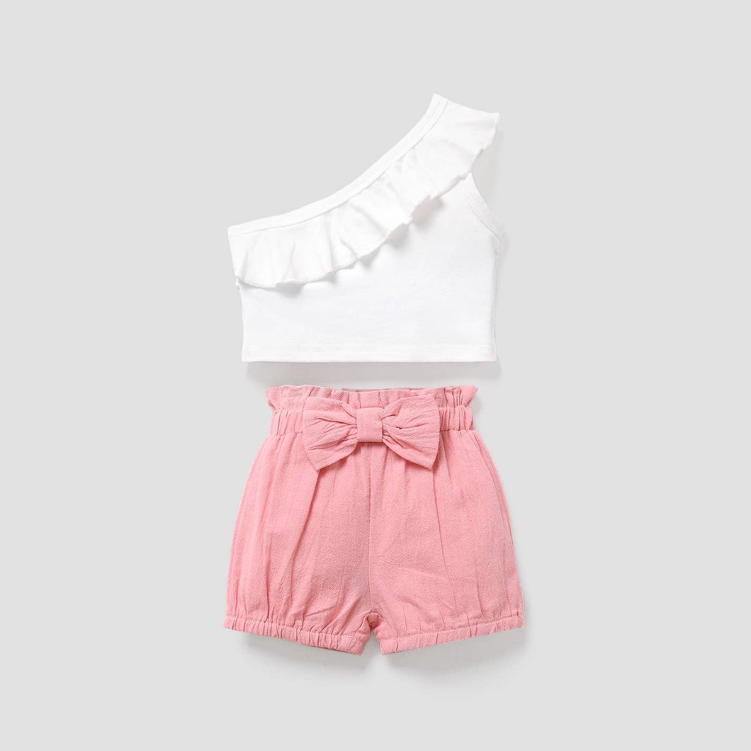 Baby Girl 2pcs One Shoulder Tank Top, Shorts