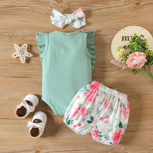 Load image into Gallery viewer, 3pcs Baby Girl 95% Cotton Romper and Shorts &amp; Headband Set
