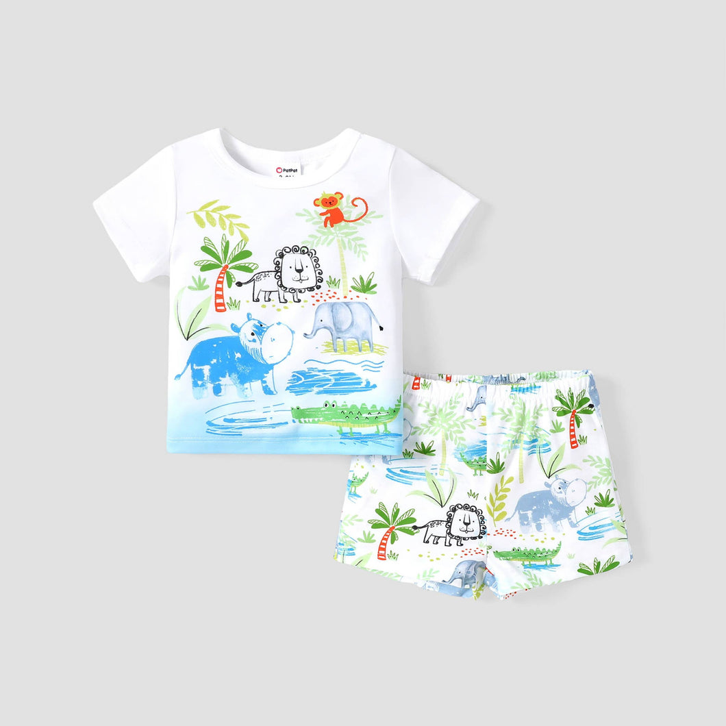 2PCS Baby Boy Childlike Animal Pattern T-shirt & Pants Sets