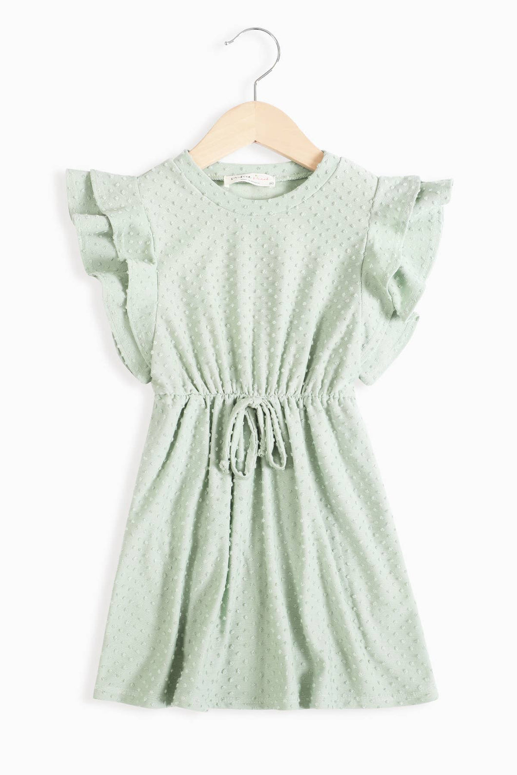 GIRLS RUFFLE SLEEVE FRONT TIE SOLID DRESS