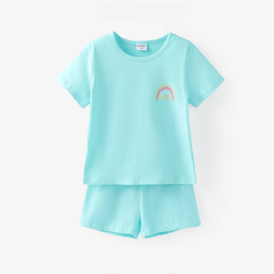 Girl 2pcs Rainbow Print Tee and Shorts Set