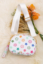 Load image into Gallery viewer, WHITE STAR PRINTED MINI PURSE WITH WIDE STRAP.
