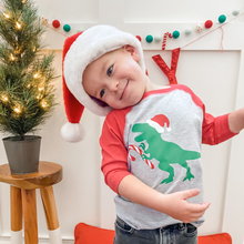 Load image into Gallery viewer, Santa Dino Christmas 3/4 Shirt - Heather/Red: 2T

