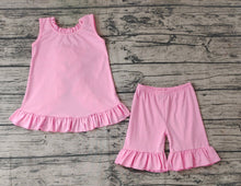 Load image into Gallery viewer, Girls Pink Bow Tunic Tops Ruffle Shorts Clothes Sets
