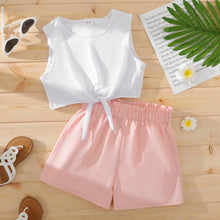 Load image into Gallery viewer, 2pcs Kid Girl Tie Knot Tee and  Paperbag Shorts Set
