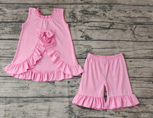 Load image into Gallery viewer, Girls Pink Bow Tunic Tops Ruffle Shorts Clothes Sets
