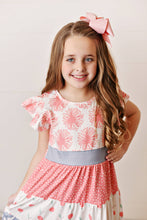Load image into Gallery viewer, Kids Cherry &amp; Coral Flower Tiered Spring Easter Summer Dress
