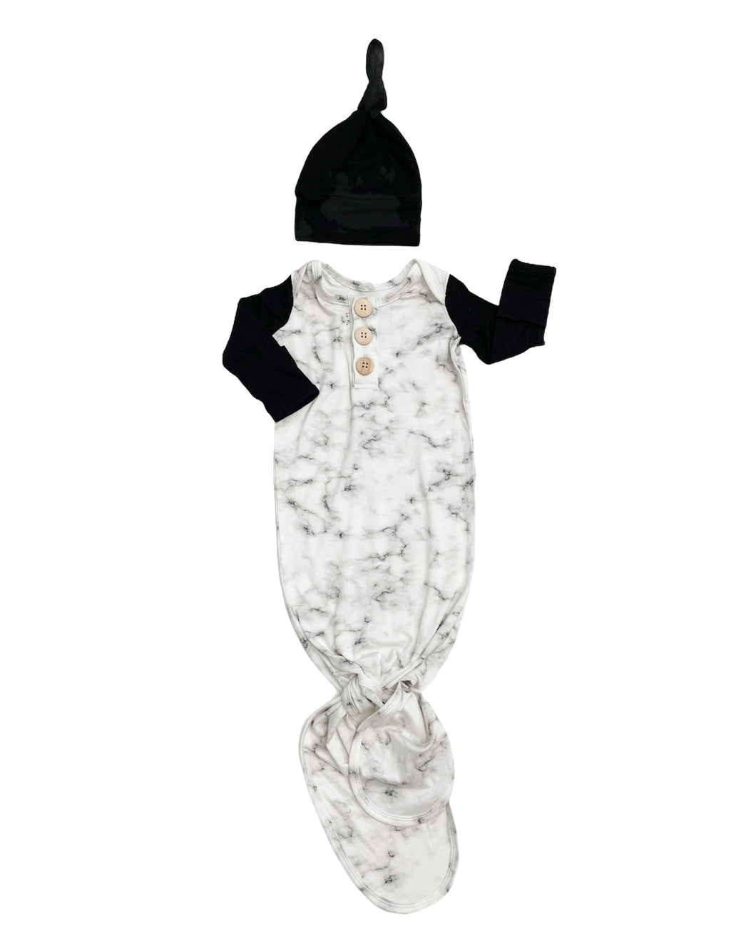 Midnight Marble Knotted Gown & Hat Set