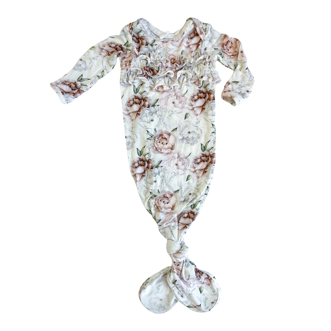 Floral Dreams Ruffled Knotted Gown - Newborn
