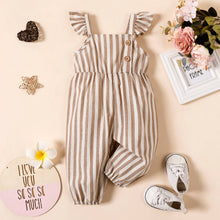 Load image into Gallery viewer, Baby Girl Striped Floral-print Sleeveless Ruffle Jumpsuit
