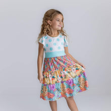 Load image into Gallery viewer, Kids Pastel Polka Dot &amp; Floral Tiered Spring Easter Dress
