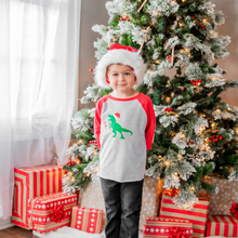 Load image into Gallery viewer, Santa Dino Christmas 3/4 Shirt - Heather/Red: 2T
