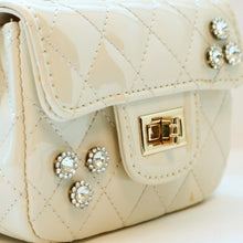 Load image into Gallery viewer, Ivory Patent Quilted Cross-Body Purse with Rhinestone Embellishments by Doe A Dear
