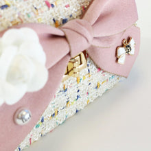Load image into Gallery viewer, White Tweed Purse with Floral and Bow Accents by Doe A Dear
