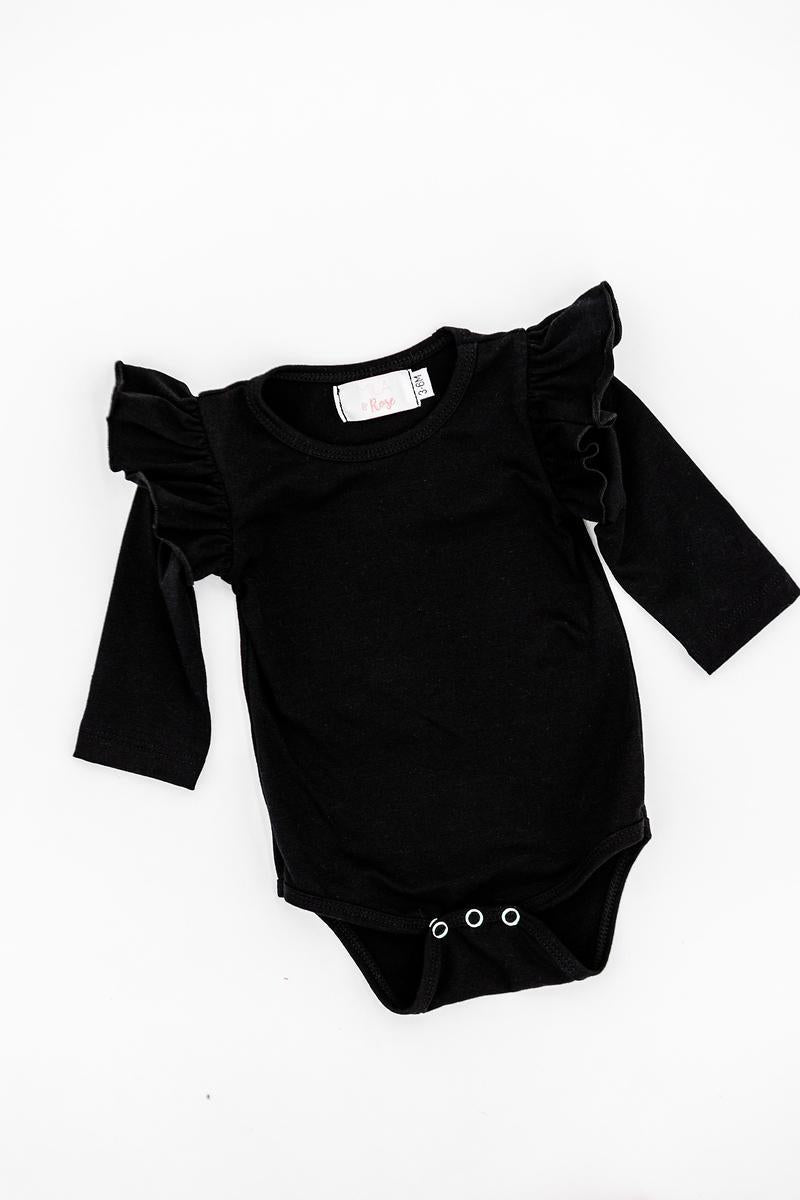 Black Long Sleeved Flutter Bodysuit