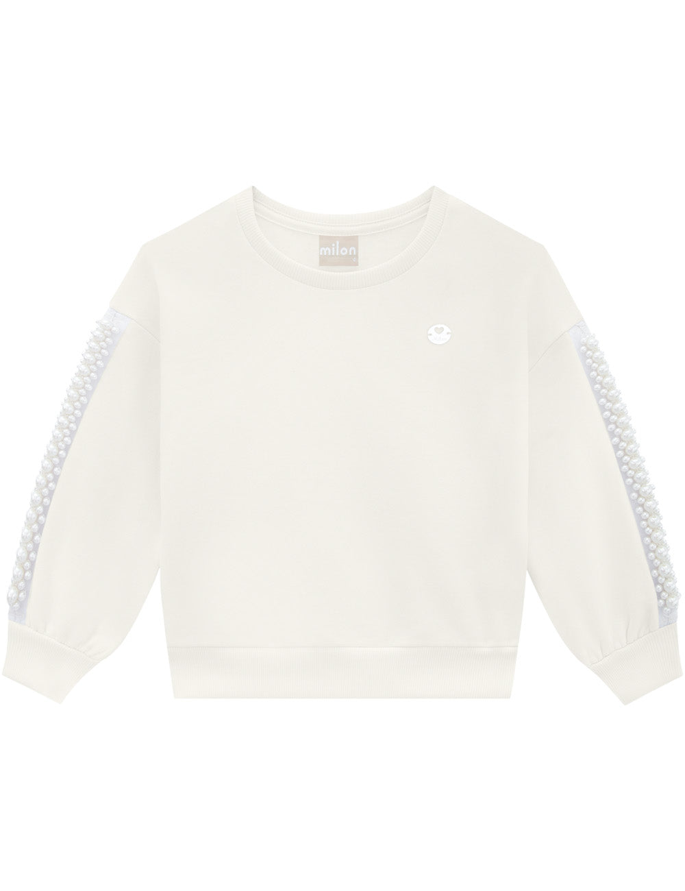 White Sweatshirt with Pearl Accented Sleeves by Milon