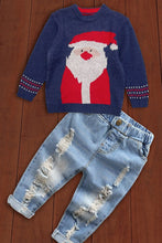 Load image into Gallery viewer, Navy Unisex Santa Knit Sweater
