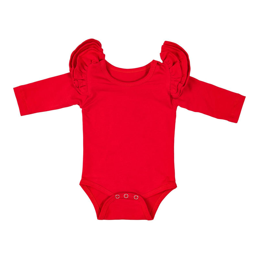 Red Long Sleeved Flutter Bodysuit