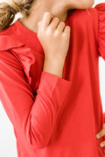 Load image into Gallery viewer, Red Long Sleeve Ruffle Tee by Mila &amp; Rose
