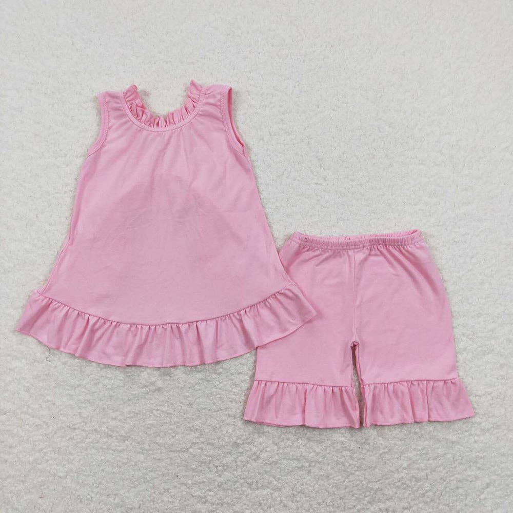 Girls Pink Bow Tunic Tops Ruffle Shorts Clothes Sets