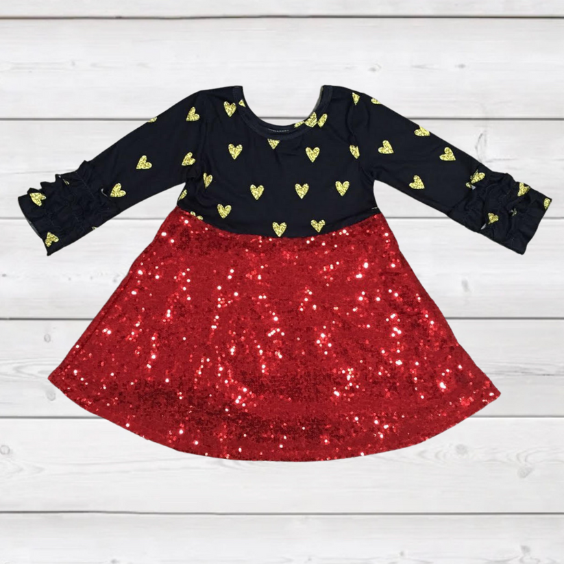 Gold Hearts & Red Sequins Twirl Dress