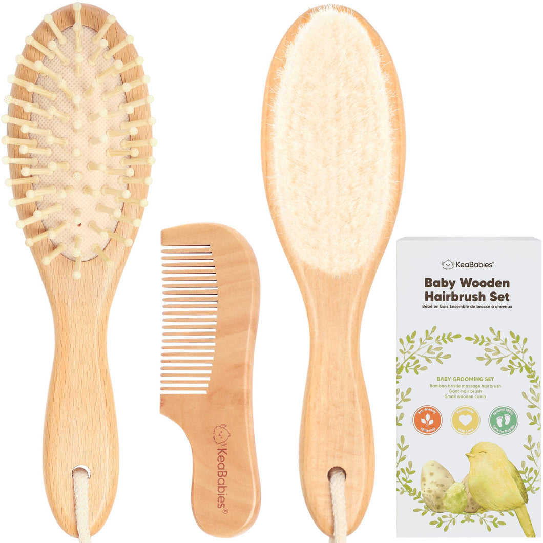 KeaBabies Baby Hair Brush and Comb Set: Walnut