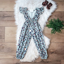 Load image into Gallery viewer, Teal Leopard V-Back Jumpsuit by Wellie Kate
