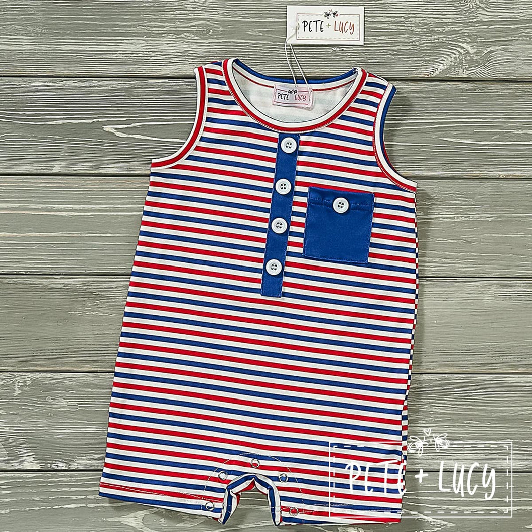 PREORDER: Home of the Brave Striped Unisex Infant Romper