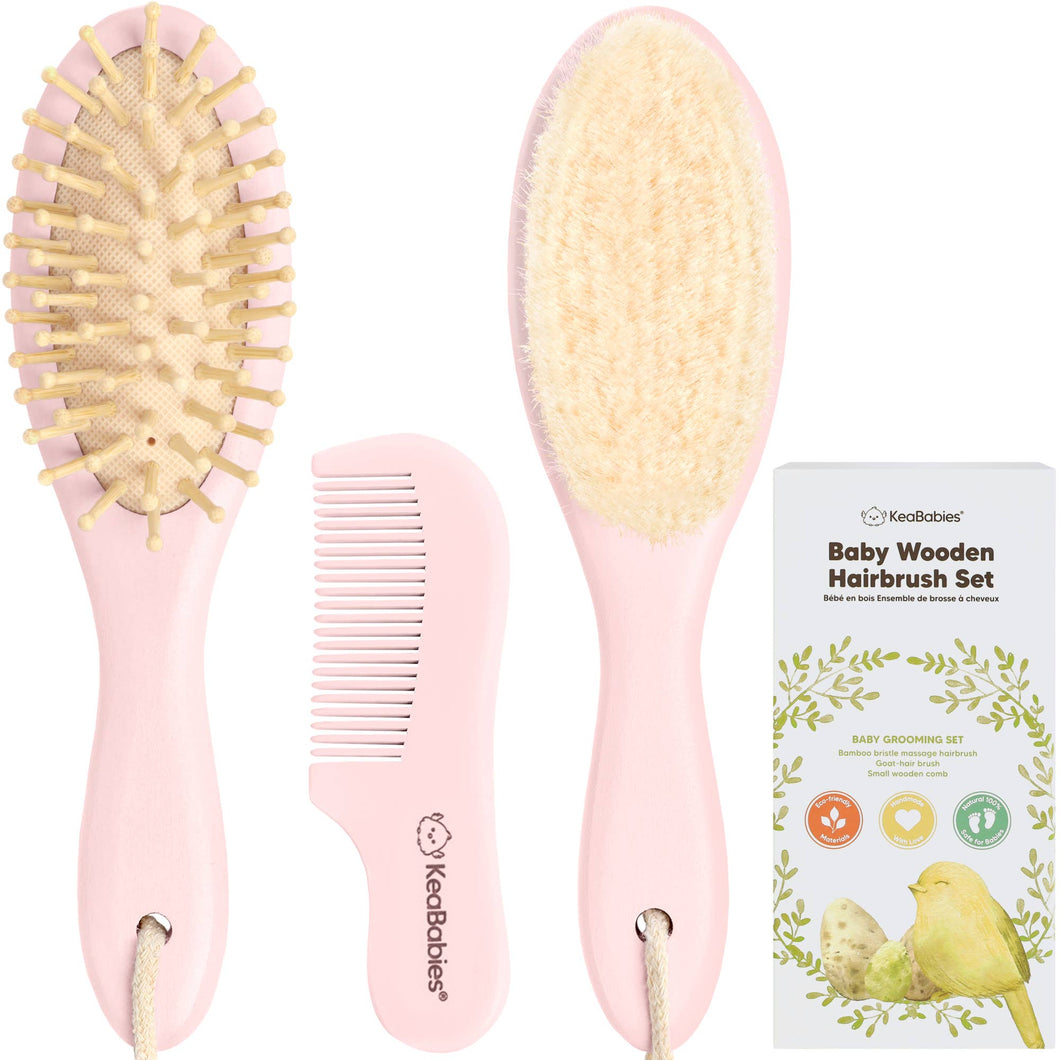 KeaBabies Baby Hair Brush and Comb Set: Blush
