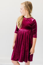 Load image into Gallery viewer, Cranberry Velvet Twirl Dress by Mila &amp; Rose
