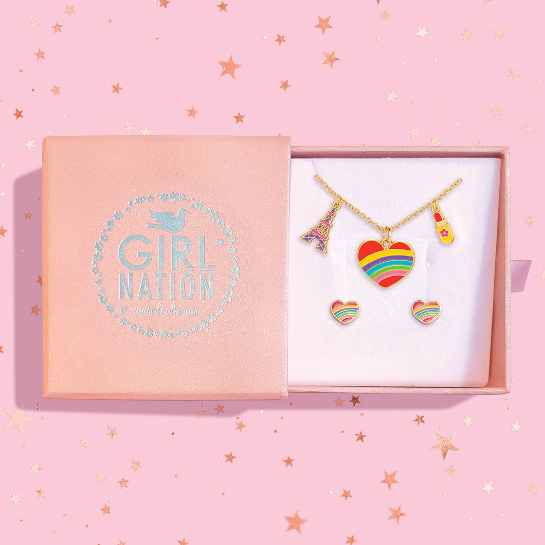 Rainbow Heart Charming Whimsy Necklace & Earring Gift Set
