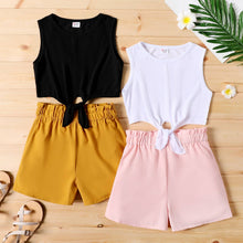 Load image into Gallery viewer, 2pcs Kid Girl Tie Knot Tee and  Paperbag Shorts Set
