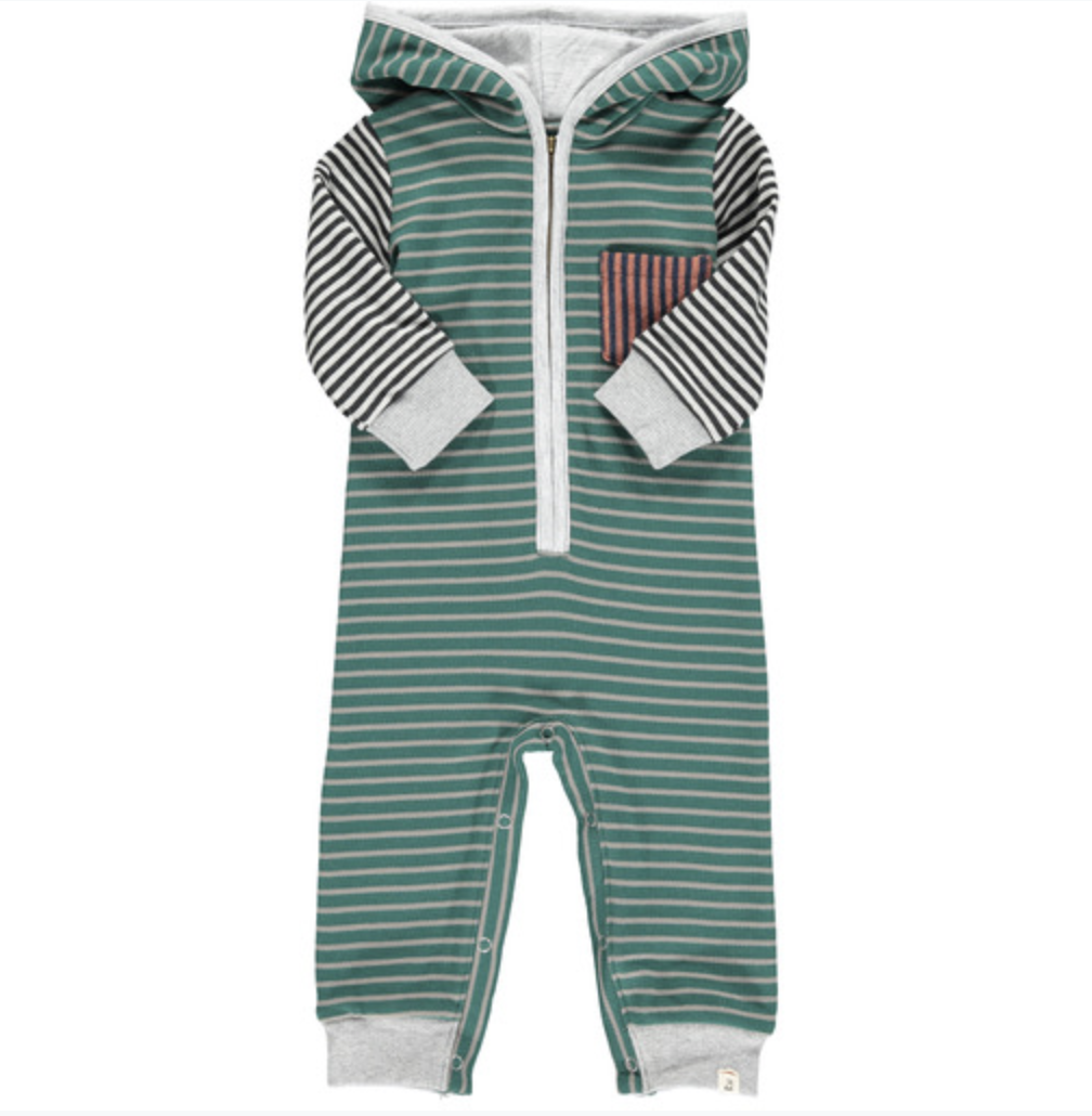 Blaine Green Striped Hooded Romper by Me & Henry
