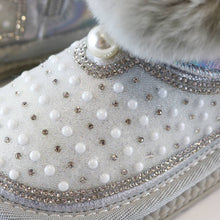 Load image into Gallery viewer, Silver Rhinestone &amp; Pearl Furry Boot
