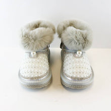 Load image into Gallery viewer, Silver Rhinestone &amp; Pearl Furry Boot
