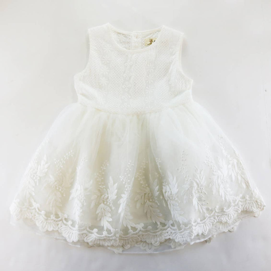 White Floral Embroidery Organza Tulle Dress BY Doe A Dear