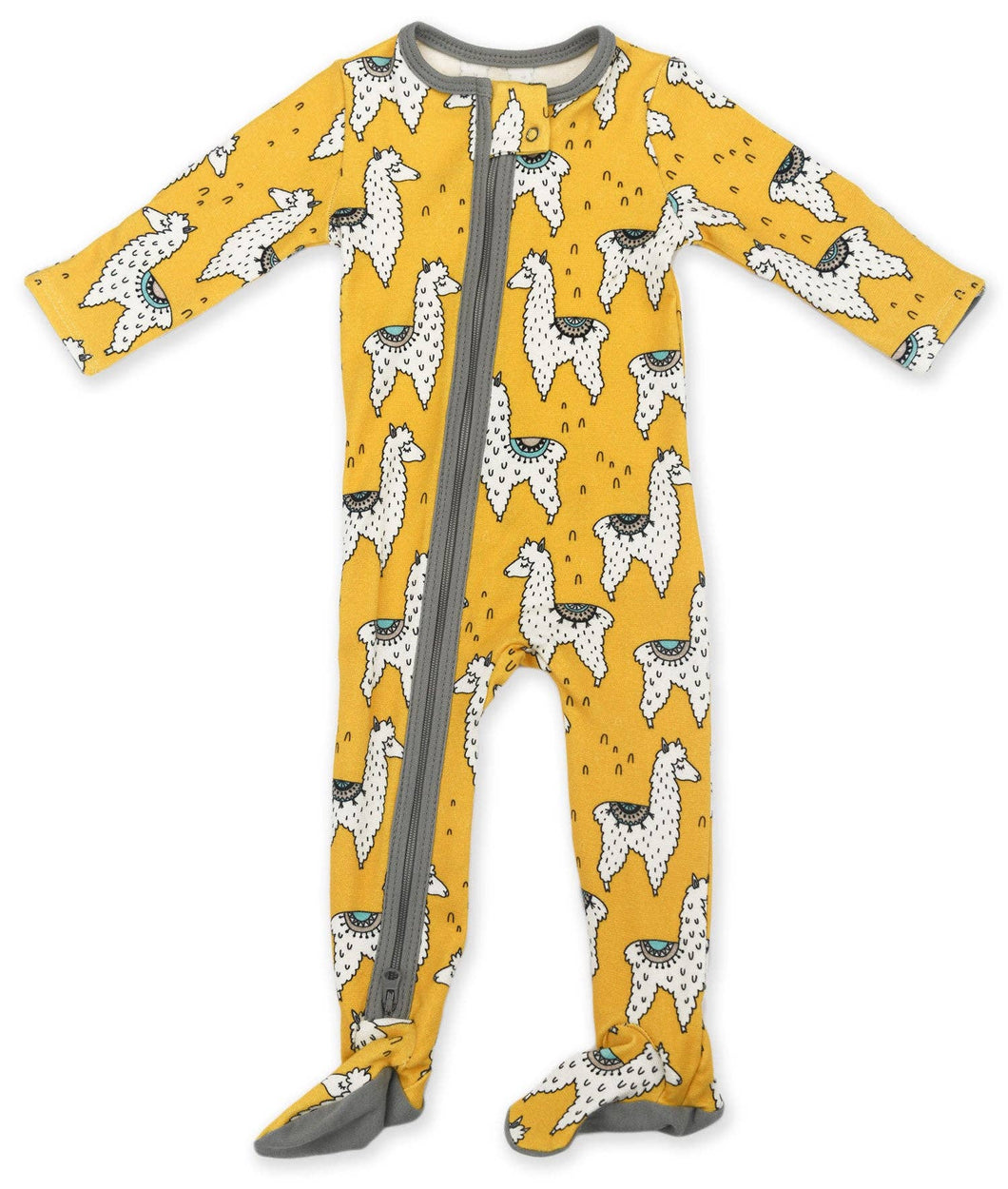 Golden Llama Footed Organic Cotton 2-Way Zip Baby Pajamas