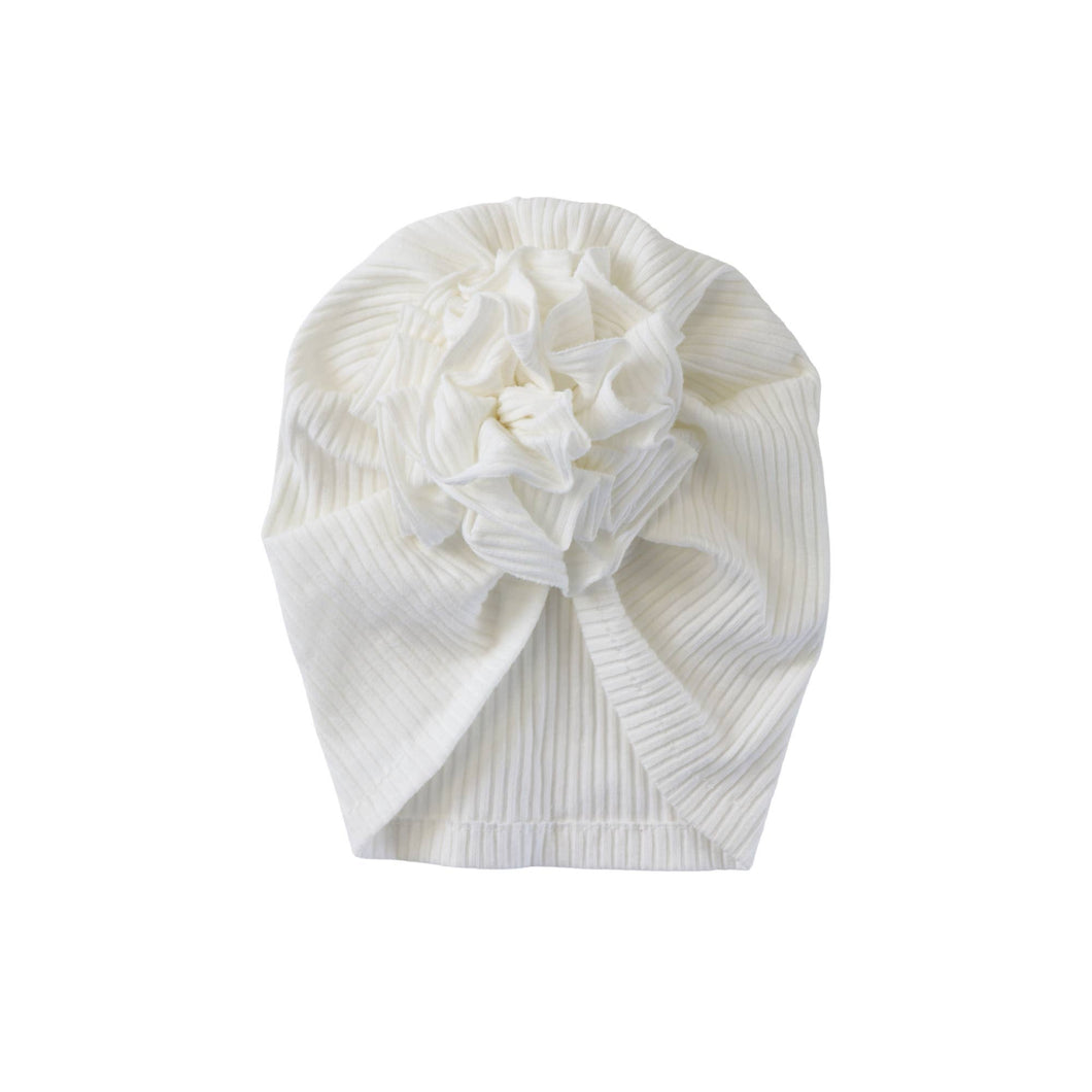 White Flower Ribbed Baby Turban