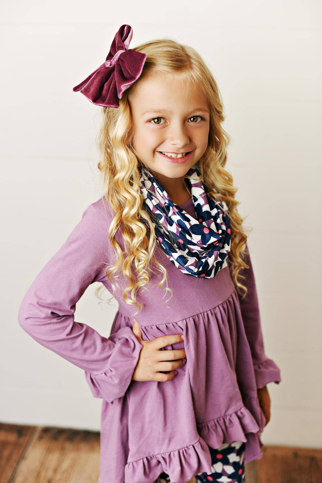 Kids Hi-Lo Lavender & Floral Print 3 Piece Scarf Set