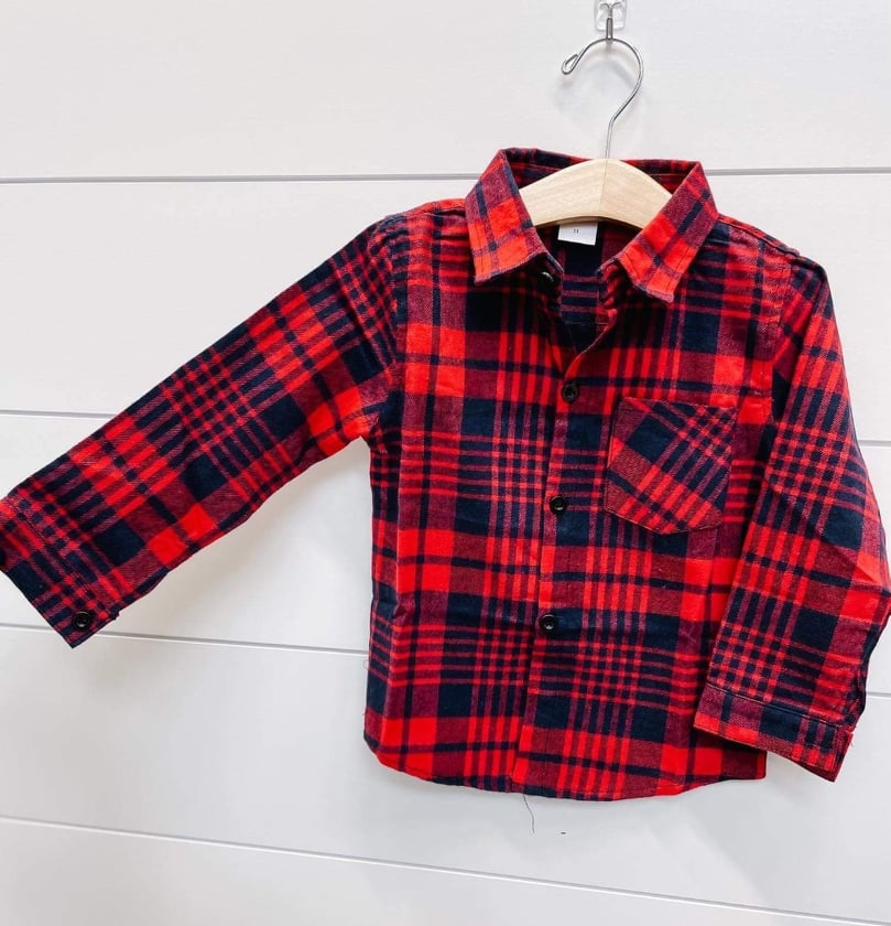Red and Blue Flannel Button Up