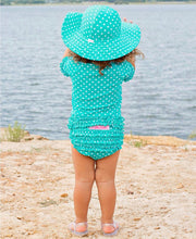 Load image into Gallery viewer, Aqua Polka and Stripe Reversible Swim Hat
